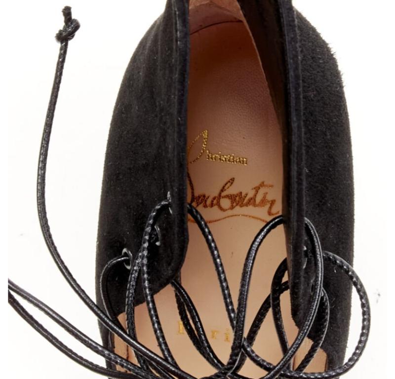 CHRISTIAN LOUBOUTIN Megavamp 120 black suede laced ankle peep heel EU37.5 For Sale 4