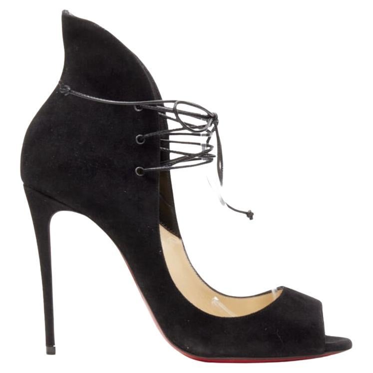 CHRISTIAN LOUBOUTIN Megavamp 120 black suede laced ankle peep heel EU37.5 For Sale