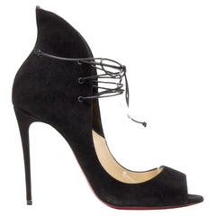 CHRISTIAN LOUBOUTIN Megavamp 120 black suede laced ankle peep heel EU37.5