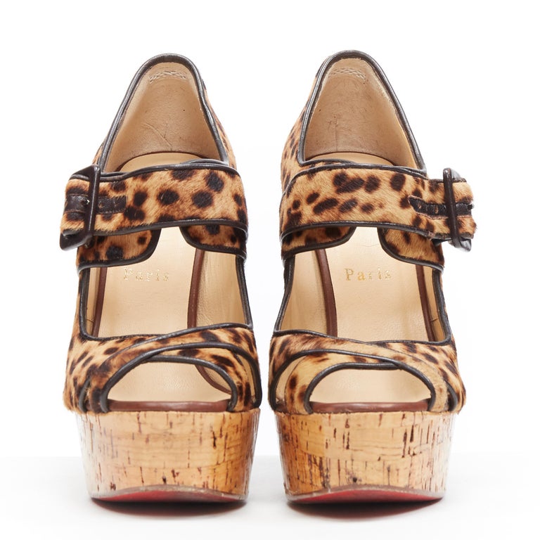 CHRISTIAN LOUBOUTIN Melides 140 brown leopard print calfskin cork wedge ...