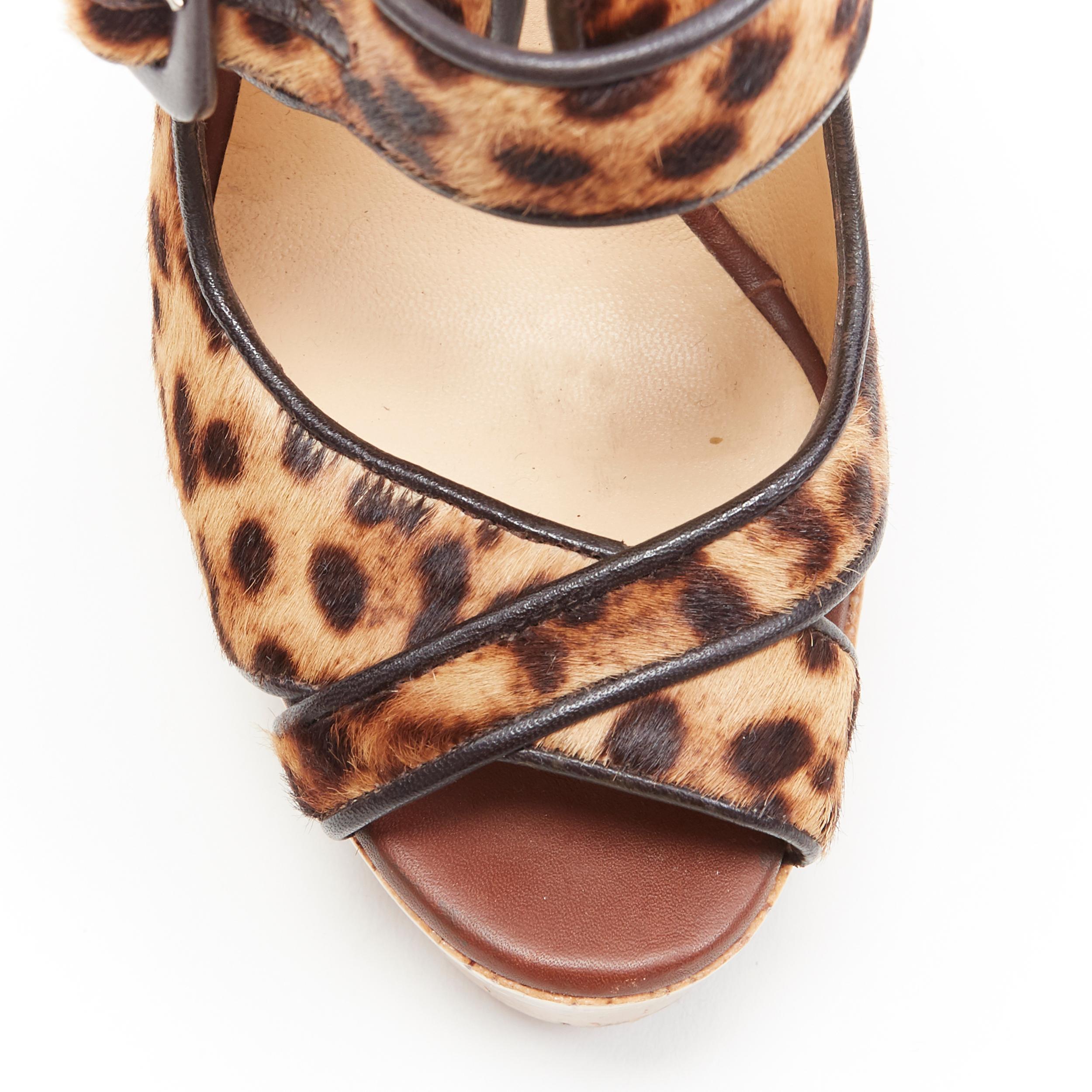 CHRISTIAN LOUBOUTIN Melides 140 brown leopard print calfskin cork wedge EU36 In Excellent Condition In Hong Kong, NT