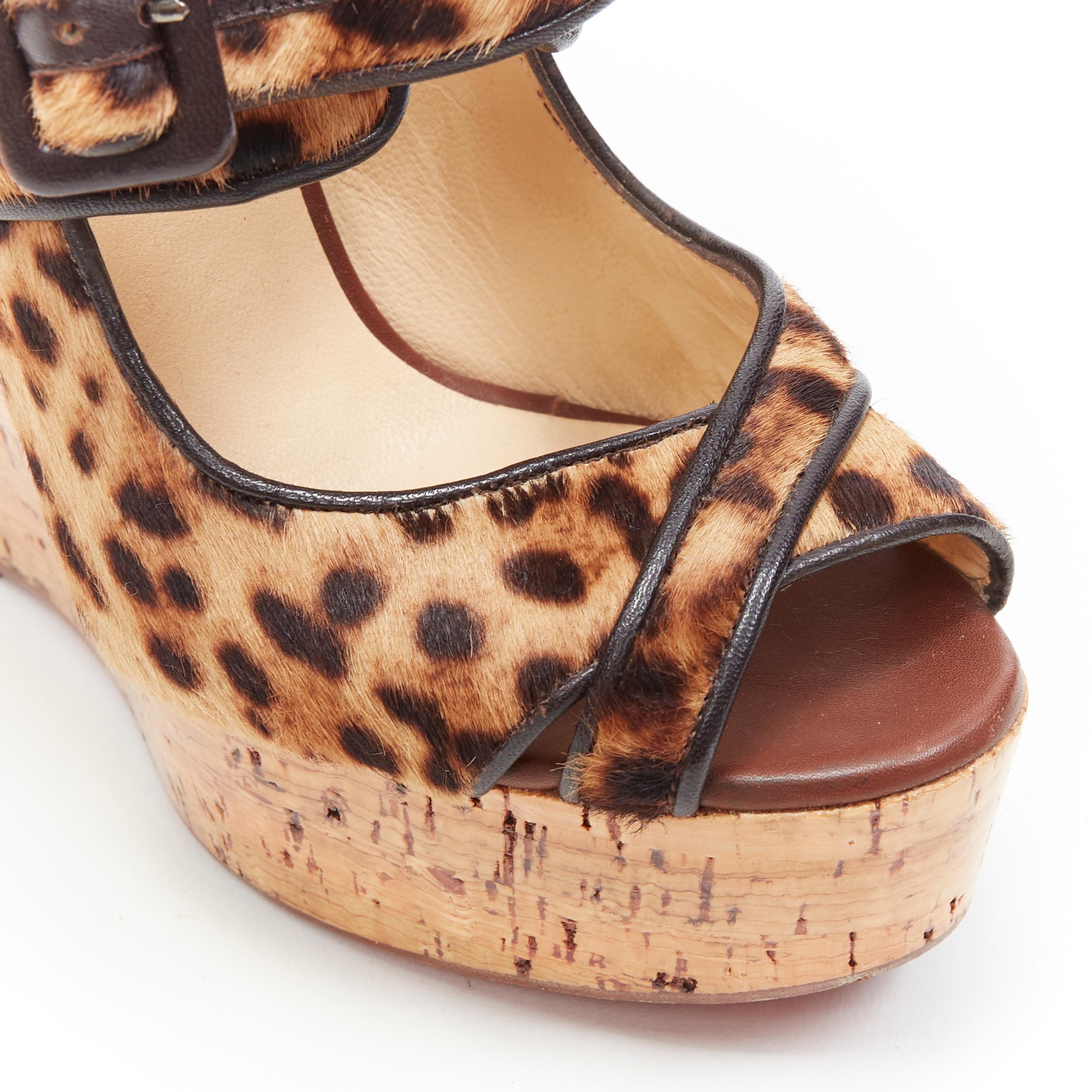 CHRISTIAN LOUBOUTIN Melides 140 brown leopard print calfskin cork wedge EU36 1