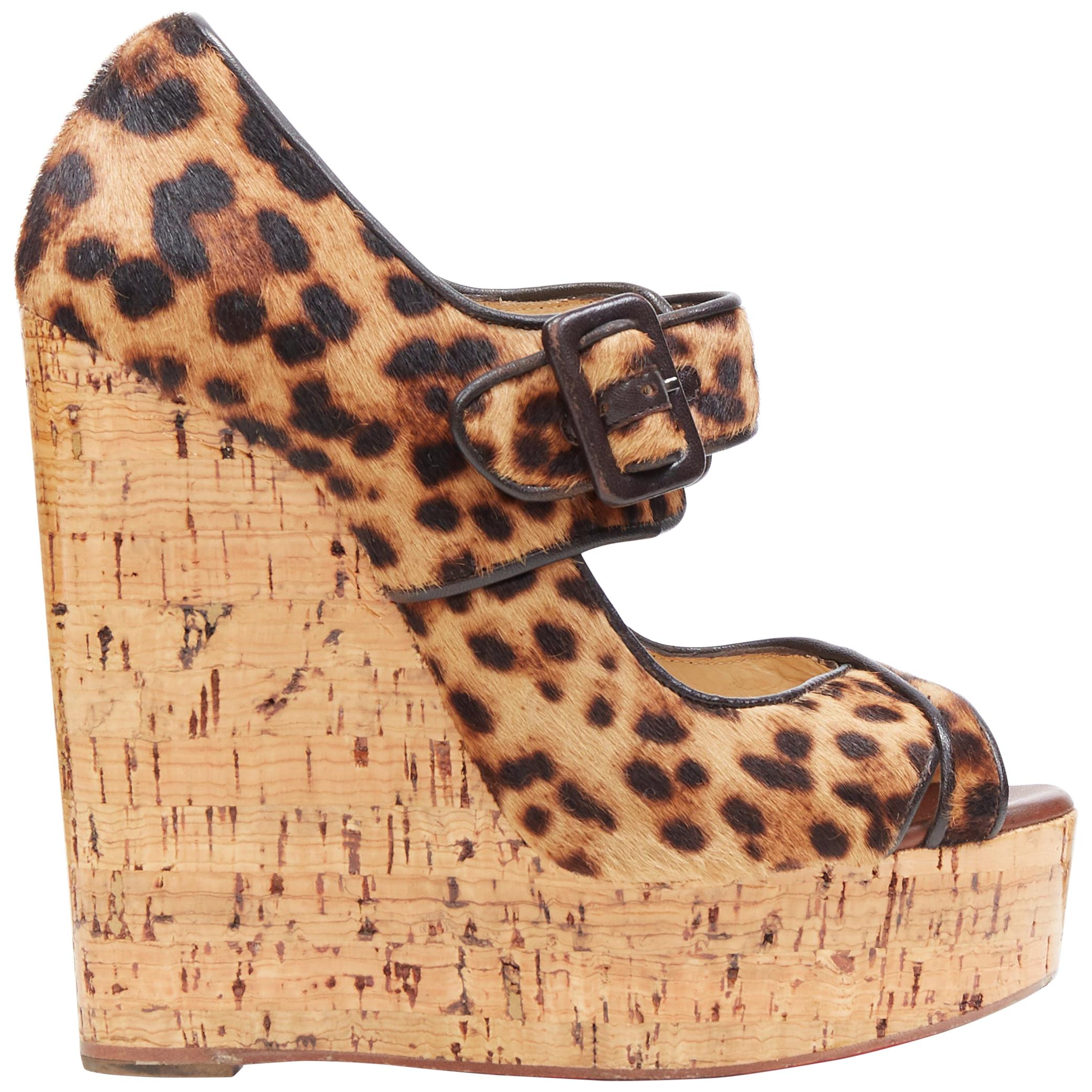 CHRISTIAN LOUBOUTIN Melides 140 brown leopard print calfskin cork wedge EU36