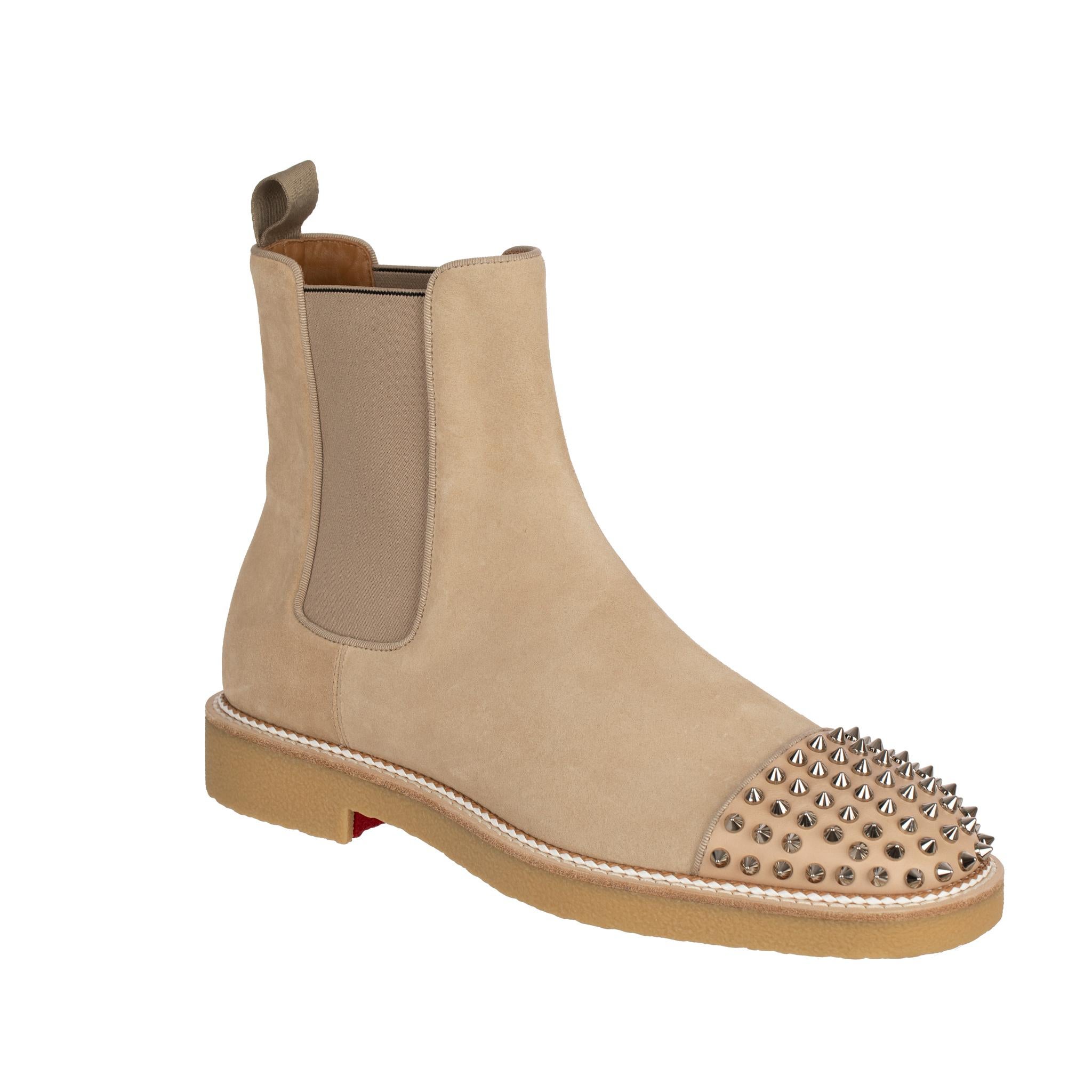 Christian Louboutin Mens Beige Suede Boots With Studs 41.5 FR For Sale 3