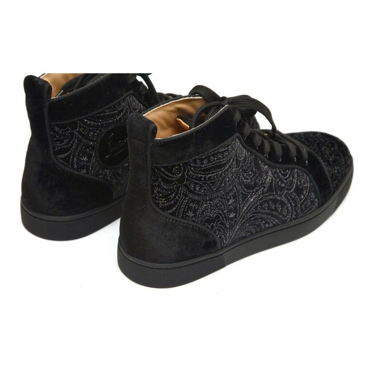 Christian Louboutin Black Jeweled Velvet And Suede Trim Louis Orlato High  Top Sneakers Size 41