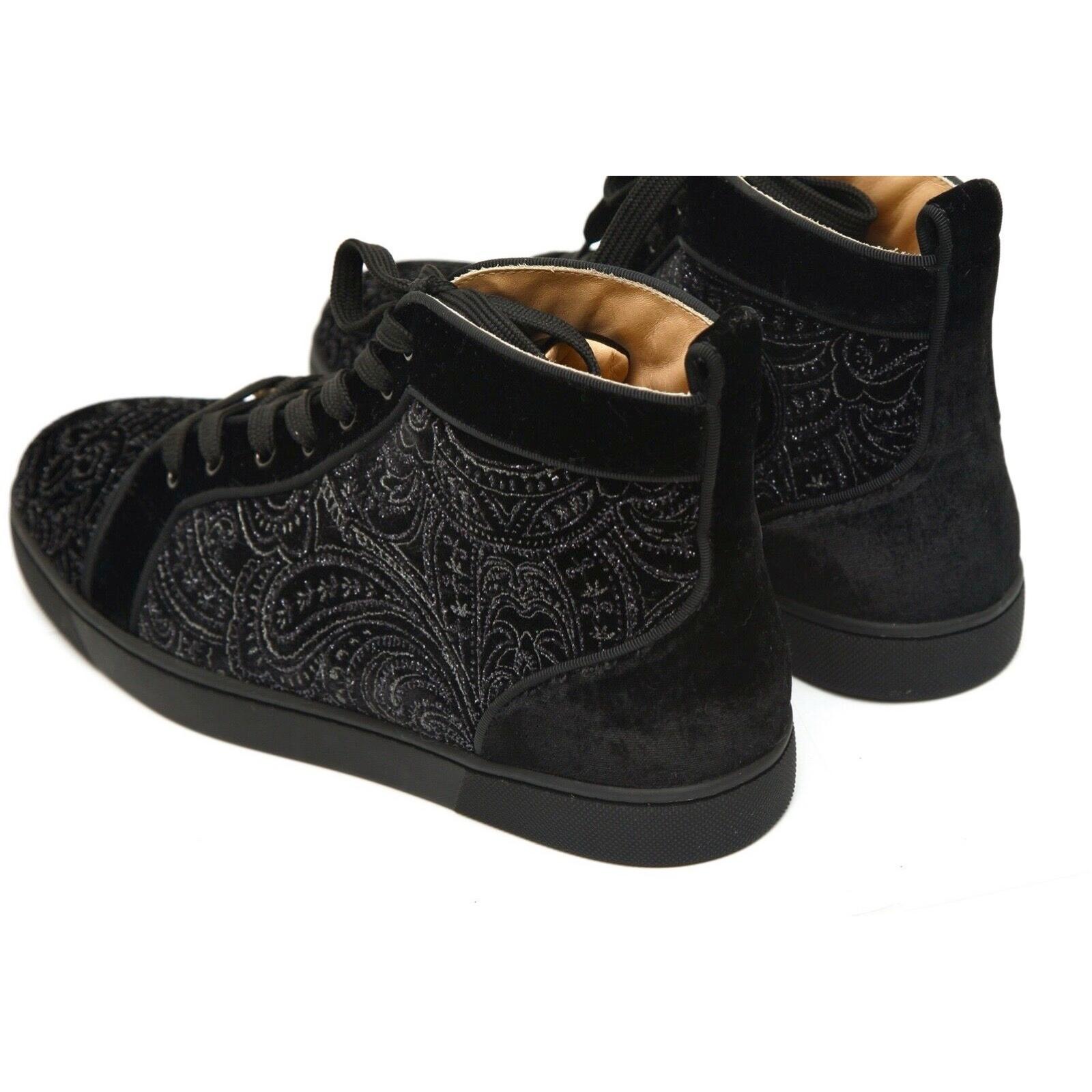 CHRISTIAN LOUBOUTIN Herren''s High Top Turnschuhe LOUIS ORLATO Schwarzer Samt 40,5 1