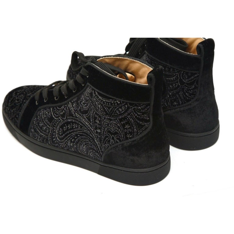 Christian Louboutin Black Jeweled Velvet And Suede Trim Louis Orlato High  Top Sneakers Size 41