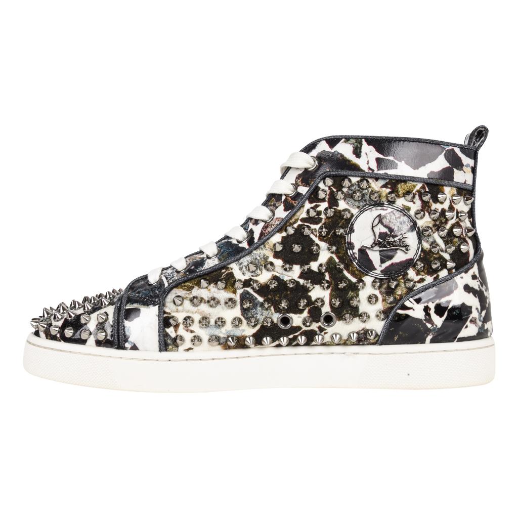 Christian Louboutin Men's Louis Flat Patent Carr Spikes High Top Sneaker 42.5 For Sale 2
