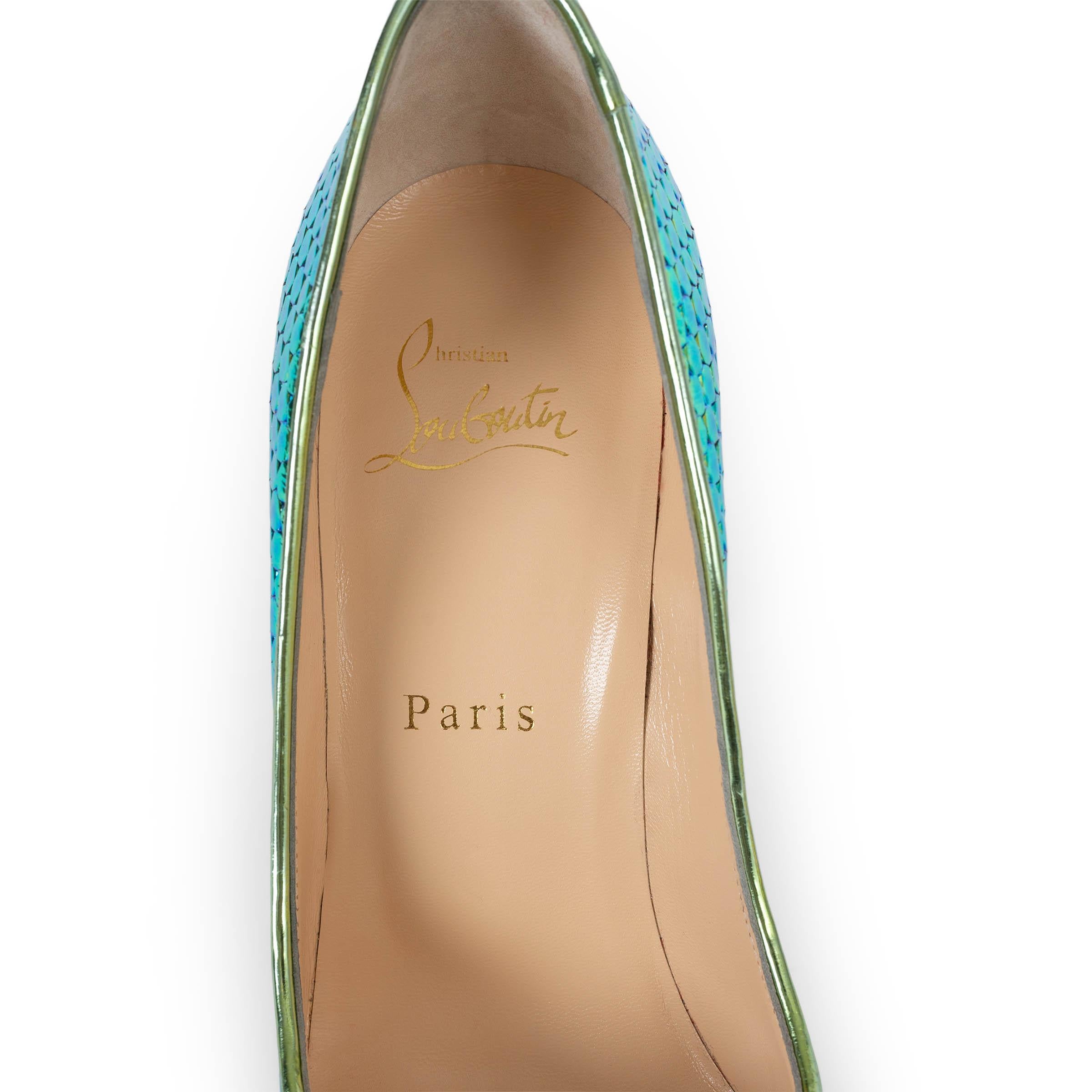 CHRISTIAN LOUBOUTIN sirena iridiscente patente SO KATE 120 Bombas Zapatos 37 en venta 3