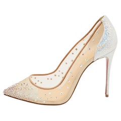 Christian Louboutin Mesh and Glitter Suede Follies Strass Pumps Size 38.5