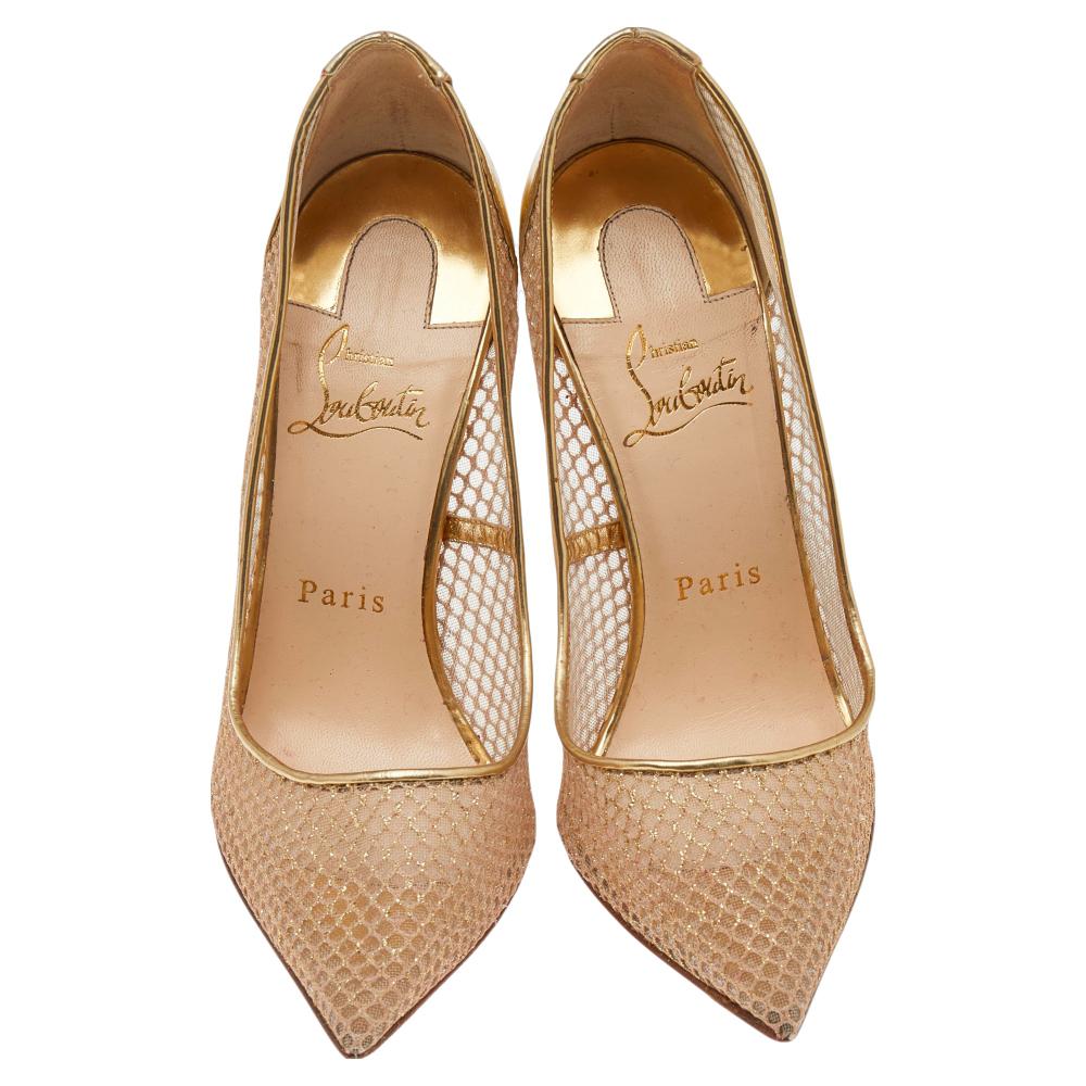Christian Louboutin Mesh and Leather Follies Resille Pointed Toe Pumps Size 37 In Good Condition In Dubai, Al Qouz 2