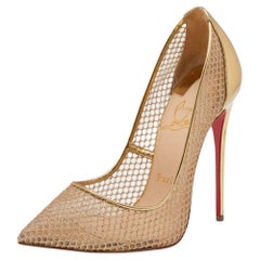 Used Christian Louboutin Mesh and Leather Follies Resille Pointed Toe Pumps Size 37