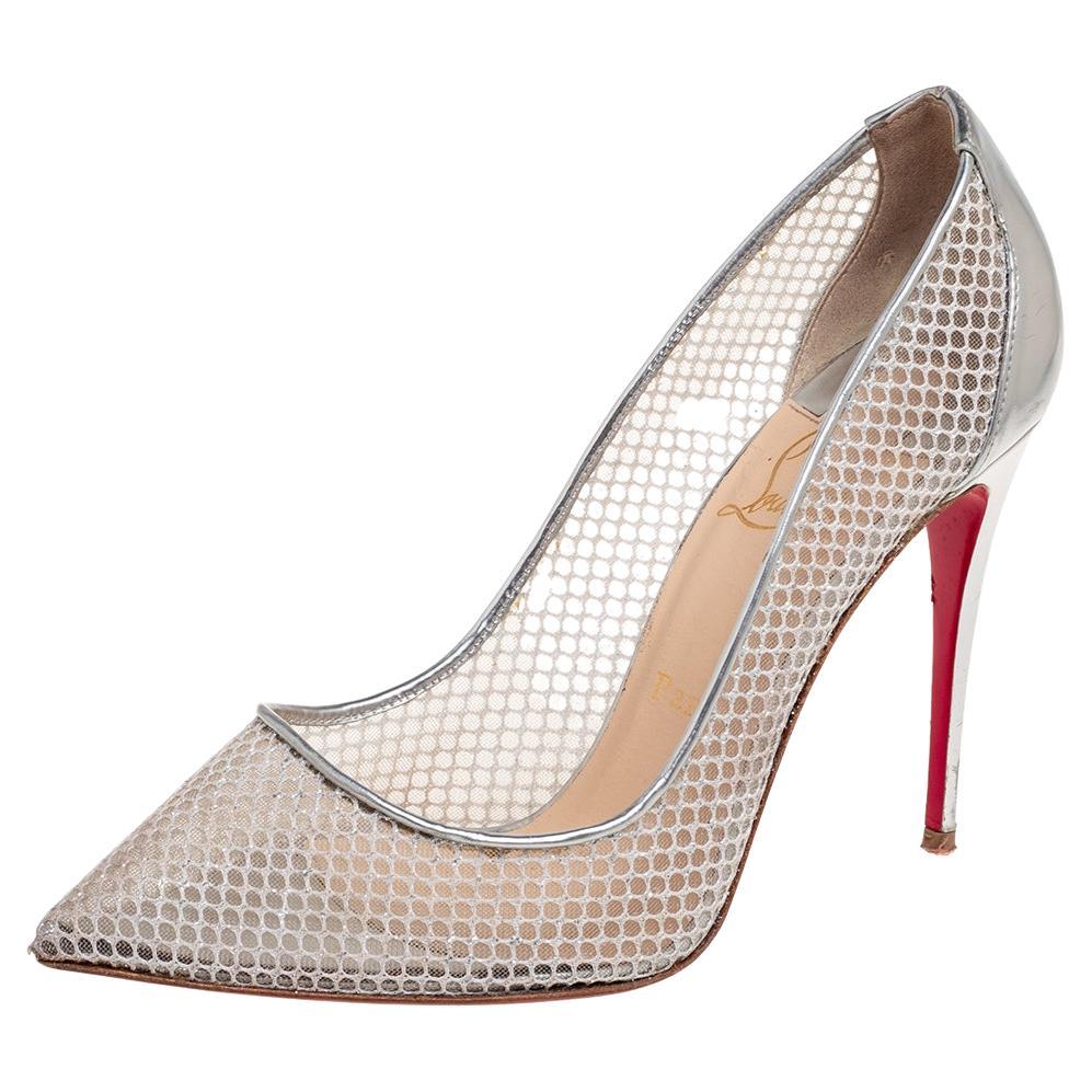 Christian Louboutin Mesh and Leather Follies Resille Pointed Toe Pumps Size 38.5