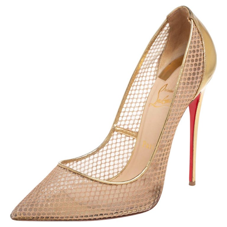 Christian Louboutin Mesh and Leather Follies Resille Pointed-Toe Pumps Size  41 For Sale at 1stDibs