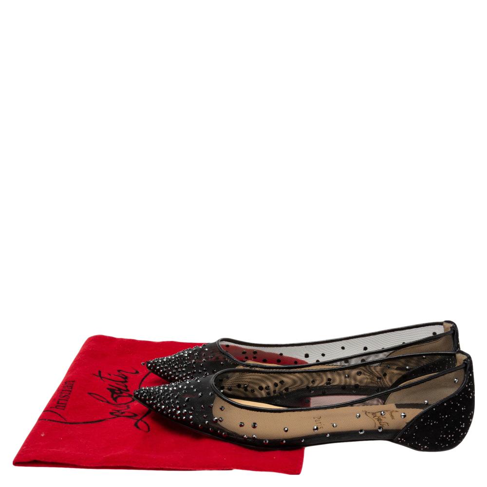 Christian Louboutin Mesh and Studded Suede Follies Strass Ballet Flats Size 37 1