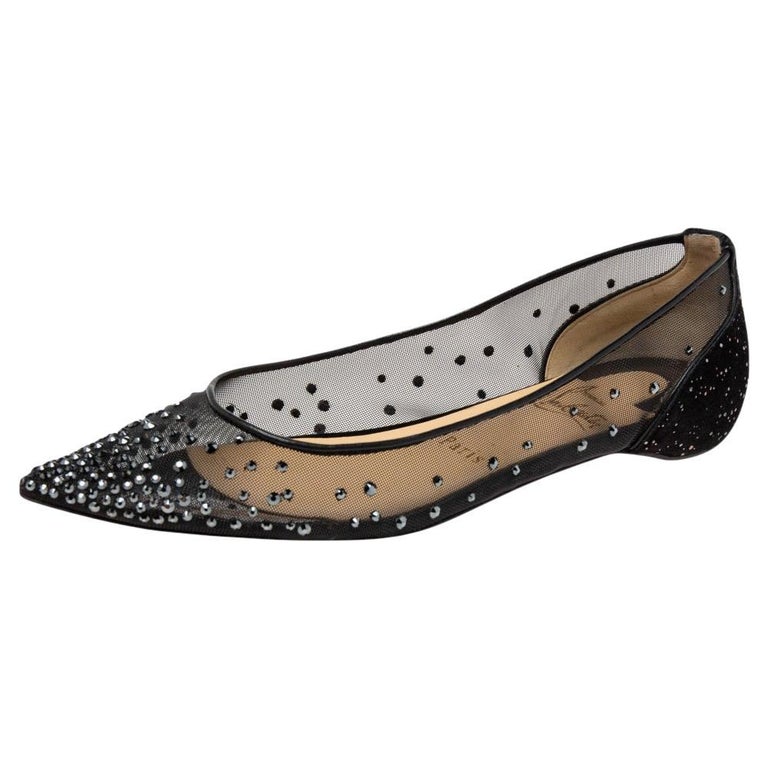 Christian Louboutin Mesh and Studded Suede Follies Strass Ballet Flats Size  37 For Sale at 1stDibs | mesh ballet flats, christian louboutin crystal  flats, christian louboutin follies strass black