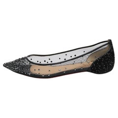 Christian Louboutin Mesh and Studded Suede Follies Strass Ballet Flats Size 37.5