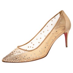 Christian Louboutin Mesh and Suede Follies Strass Crystal Pumps  Size 38.5