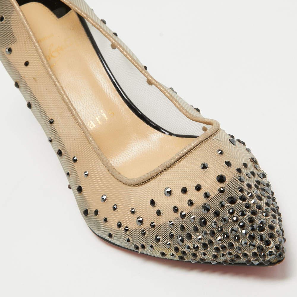 Women's Christian Louboutin Mesh Follies Strass Embellished Pointed Pumps Size 36.5 For Sale