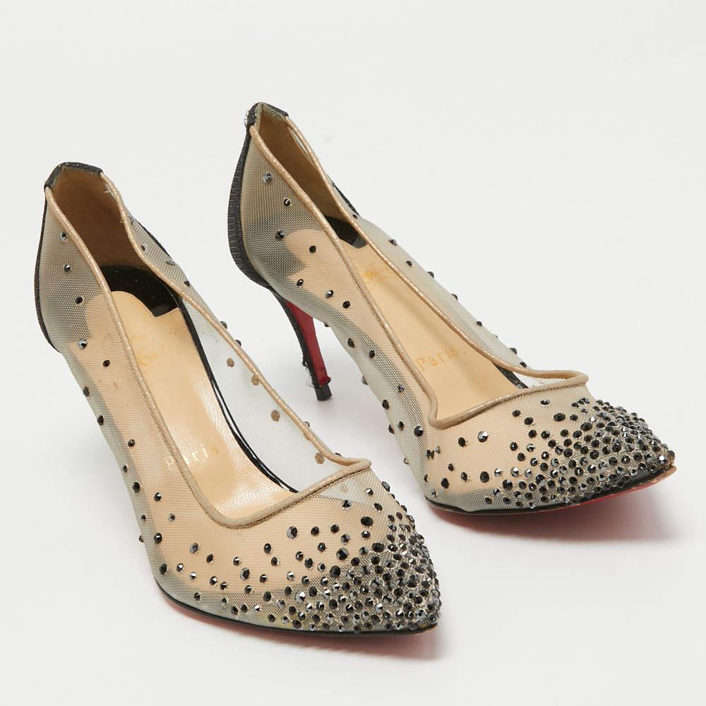 Christian Louboutin Mesh Follies Strass Embellished Pointed Pumps Size 36.5 For Sale 1