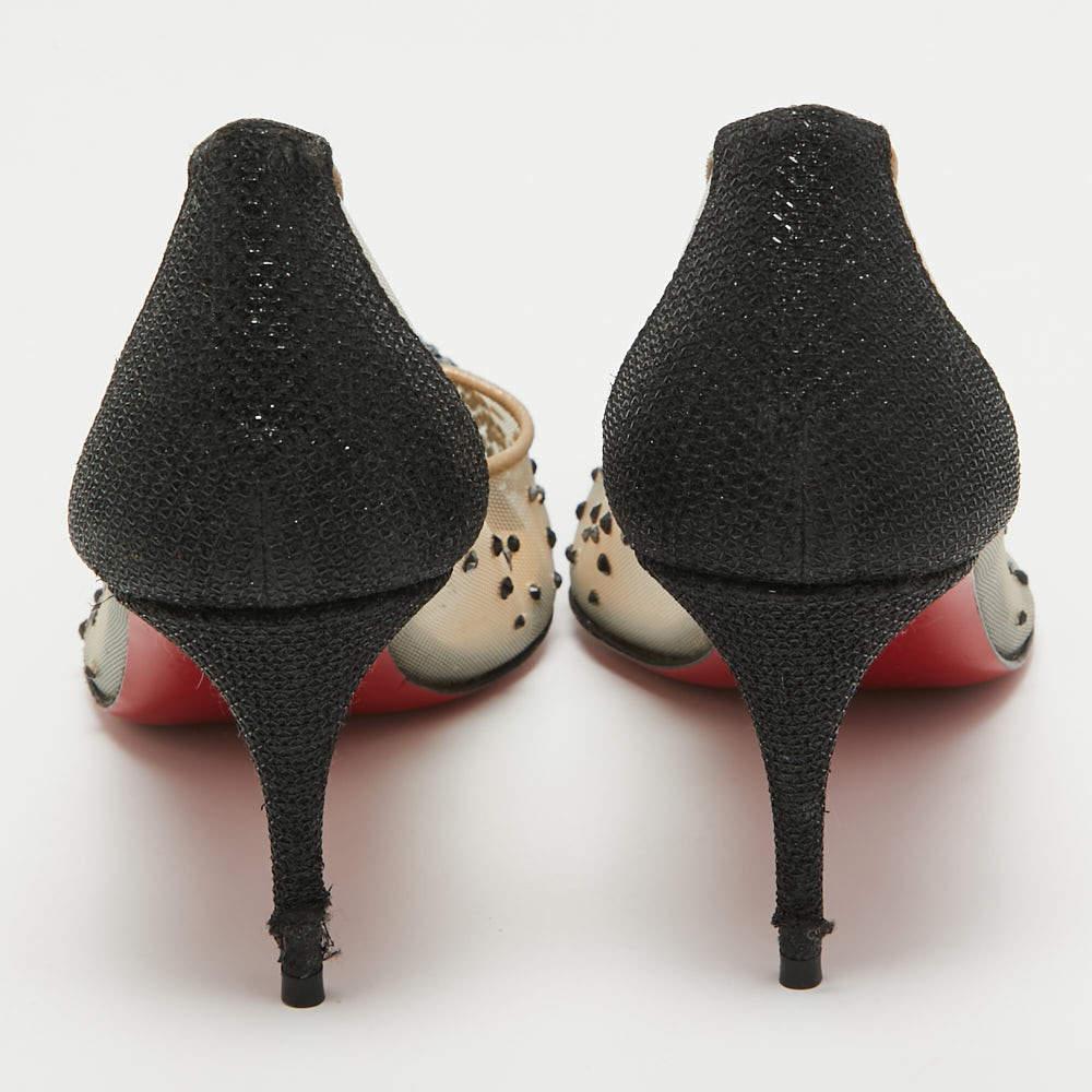 Christian Louboutin Mesh Follies Strass Embellished Pointed Pumps Size 36.5 For Sale 2