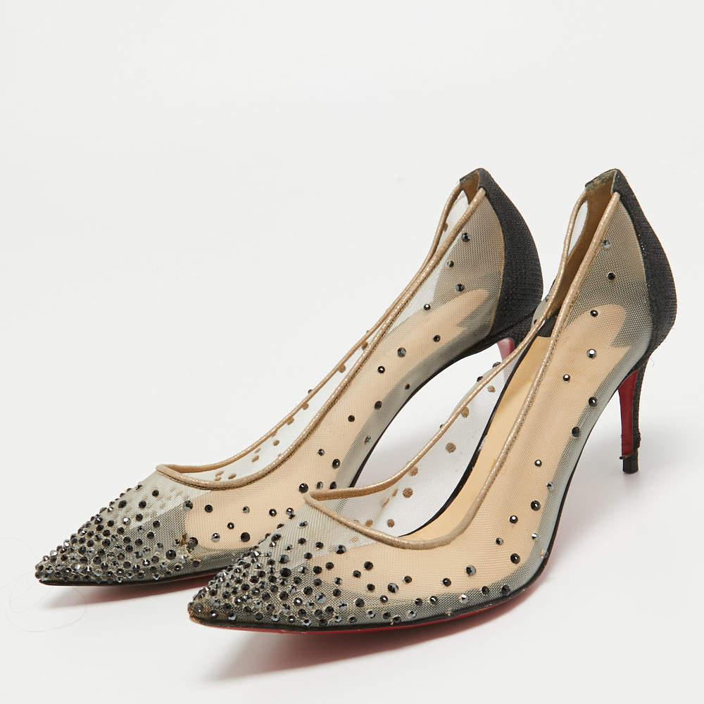 Christian Louboutin Mesh Follies Strass Embellished Pointed Pumps Size 36.5 For Sale 3