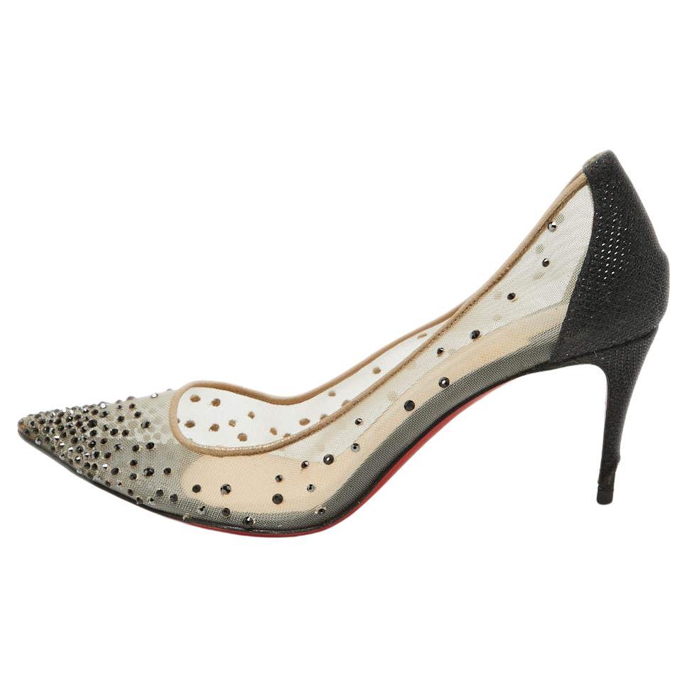 Christian Louboutin Mesh Follies Strass Embellished Pointed Pumps Size 36.5 For Sale