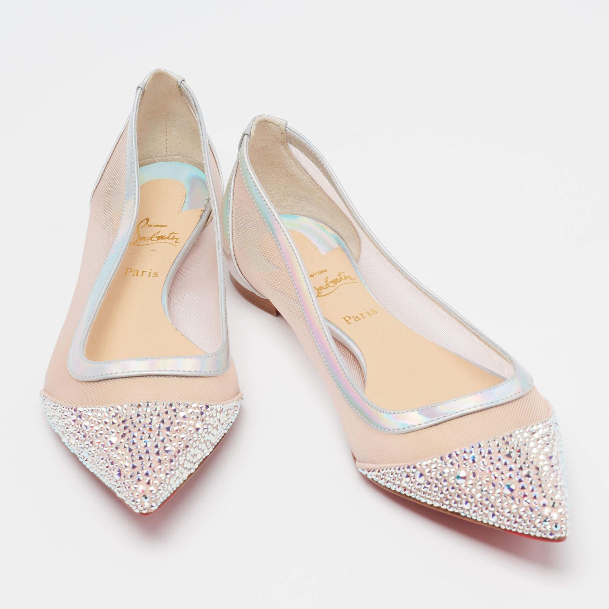 Women's Christian Louboutin Mesh, Iridescent Leather and Suede Ballet Flats Size 35.5 For Sale