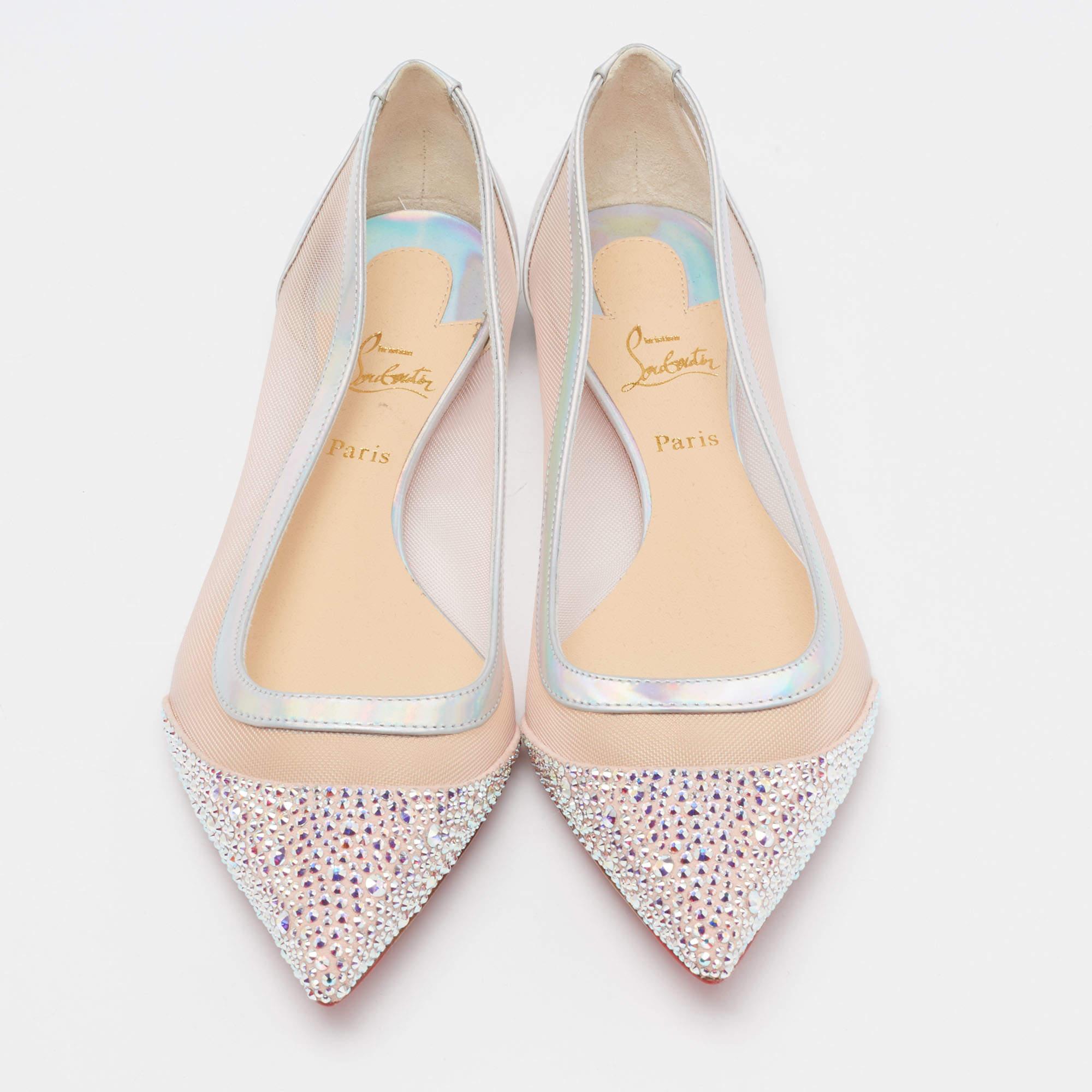 Christian Louboutin Mesh, Iridescent Leather and Suede Ballet Flats Size 35.5 For Sale 1