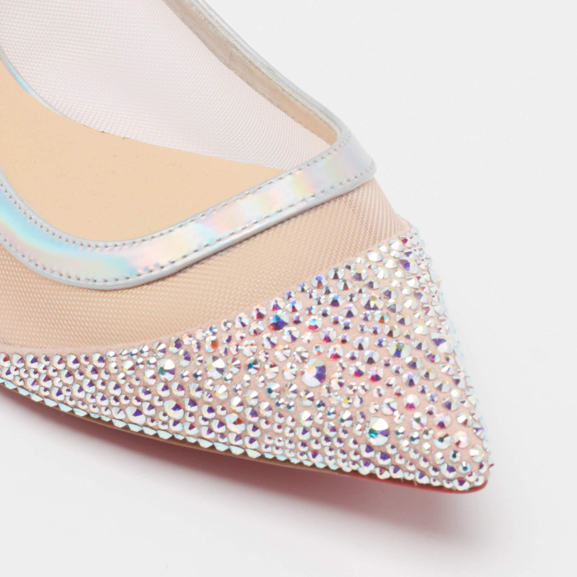 Christian Louboutin Mesh, Iridescent Leather and Suede Ballet Flats Size 35.5 For Sale 2