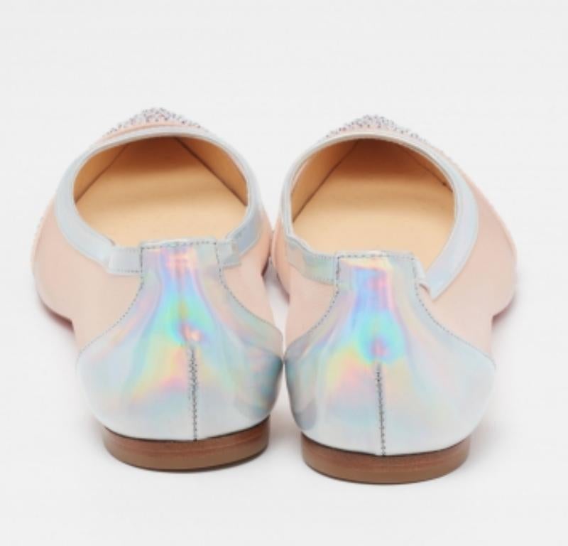 De las mujeres Christian Louboutin Bailarinas de malla, cuero y ante Galativi Strass Talla 35.5 en venta