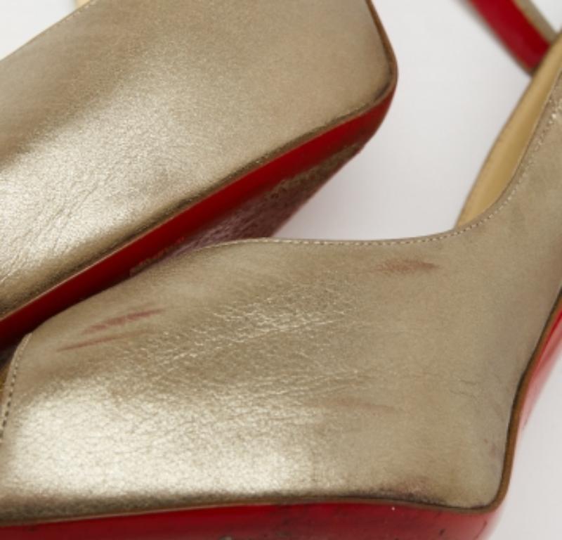 Christian Louboutin Metallic Beige Leather Very Prive Peep-Toe Pumps Size 37.5 For Sale 2