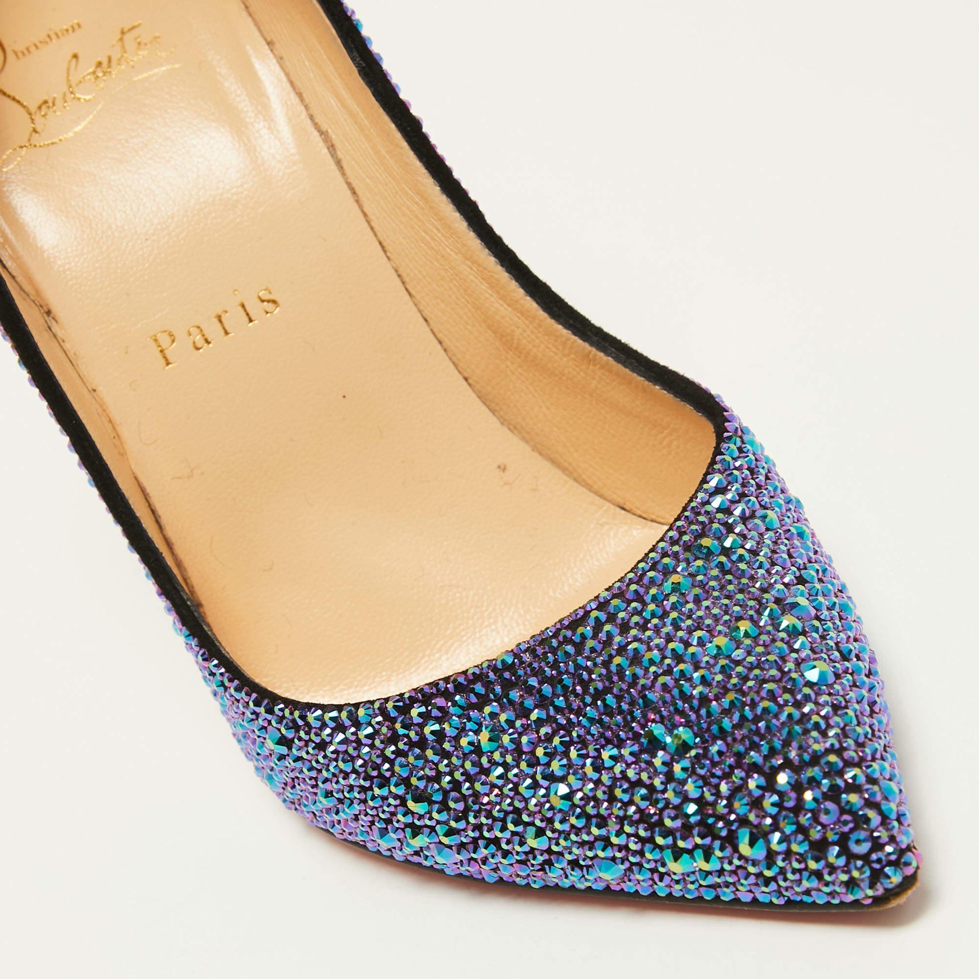 Christian Louboutin Metallic Blue Crystal Suede Pigalle Follies Pump Size 37 1