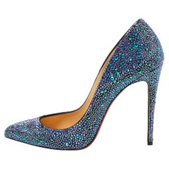 Christian Louboutin Metallic Blue Crystal Suede Pigalle Follies Pump Size 37