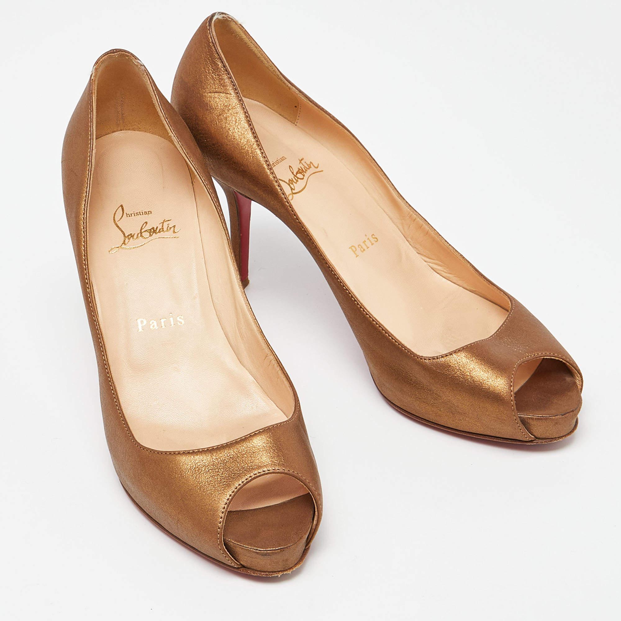 Christian Louboutin Metallic Brown Leather Very Prive Pumps Size 38 For Sale 1