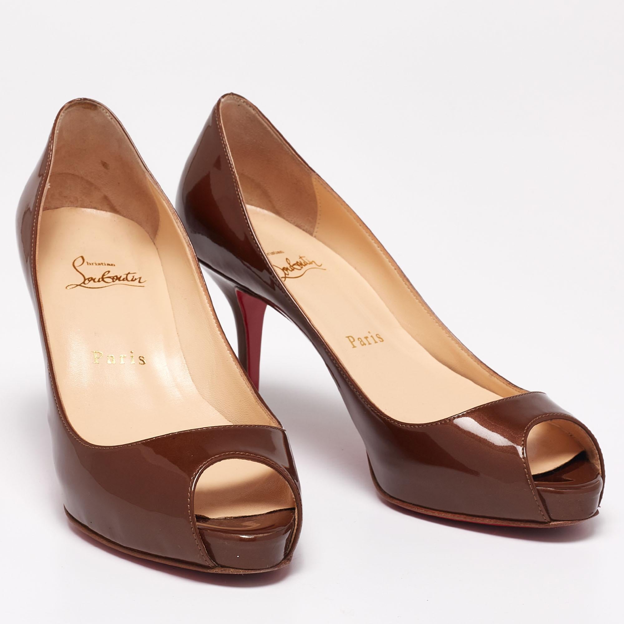 Christian Louboutin Metallic Brown Patent Leather Mater Peep-Toe Size 36.5 1