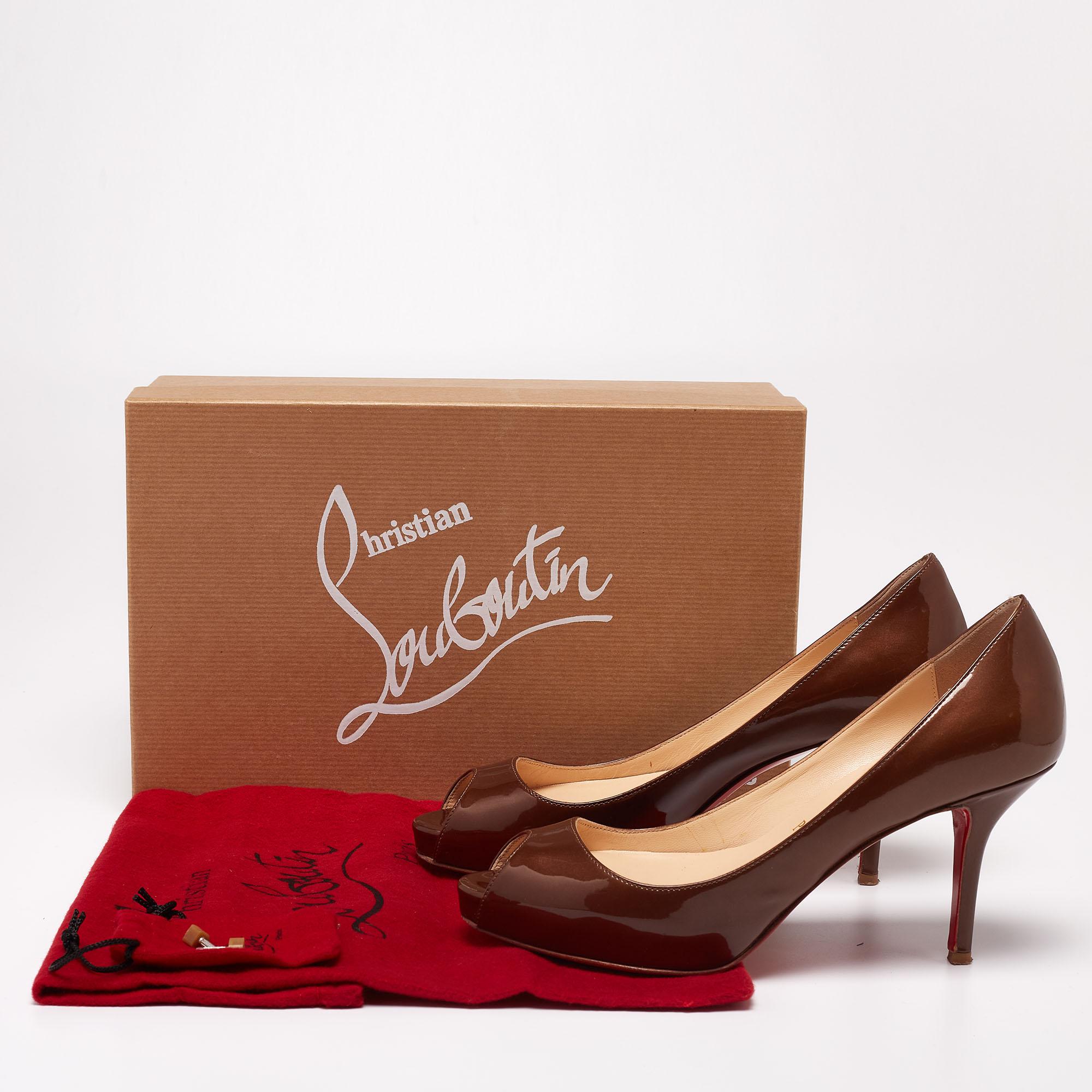 Christian Louboutin Metallic Brown Patent Leather Mater Peep-Toe Size 36.5 2