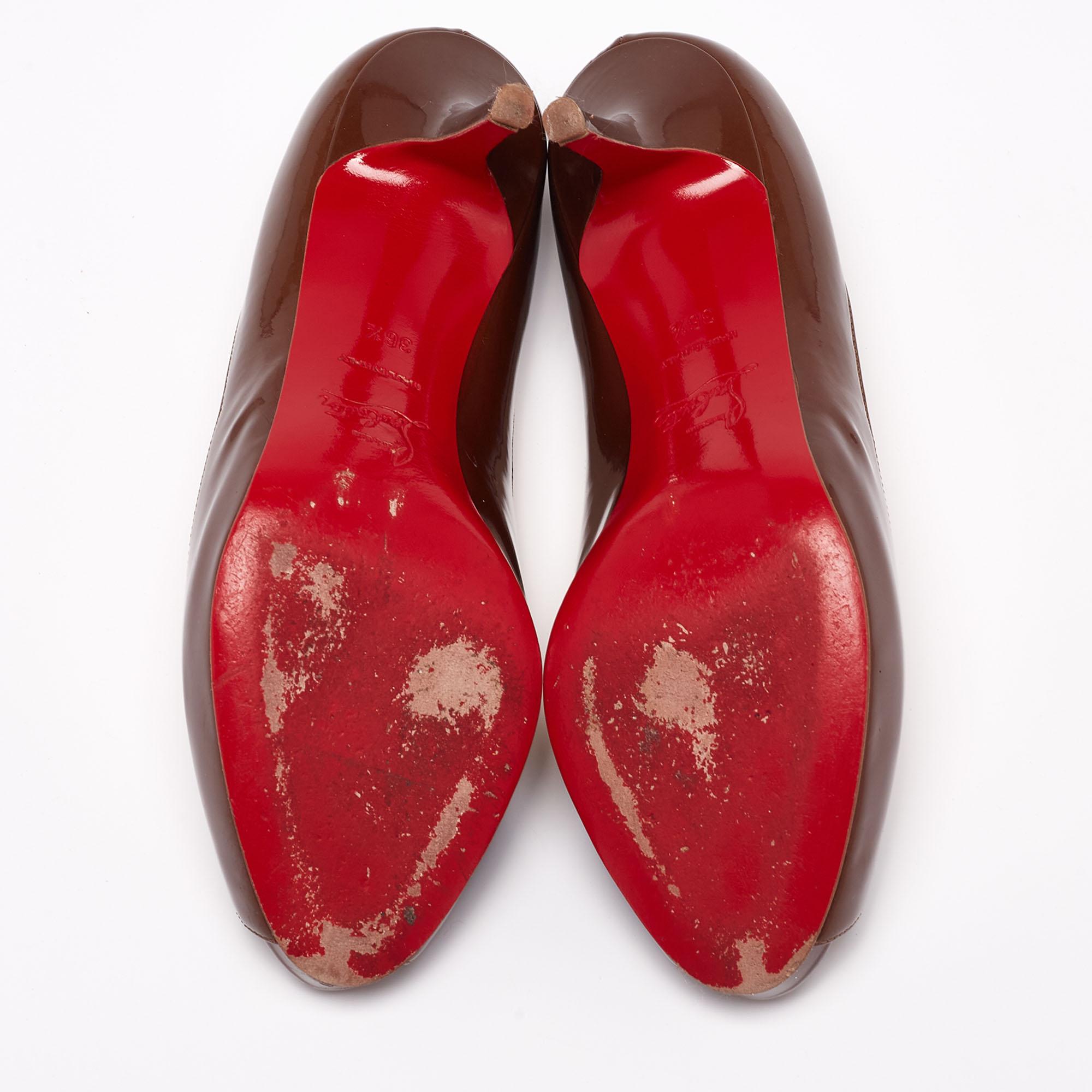Christian Louboutin Metallic Brown Patent Leather Mater Peep-Toe Size 36.5 5