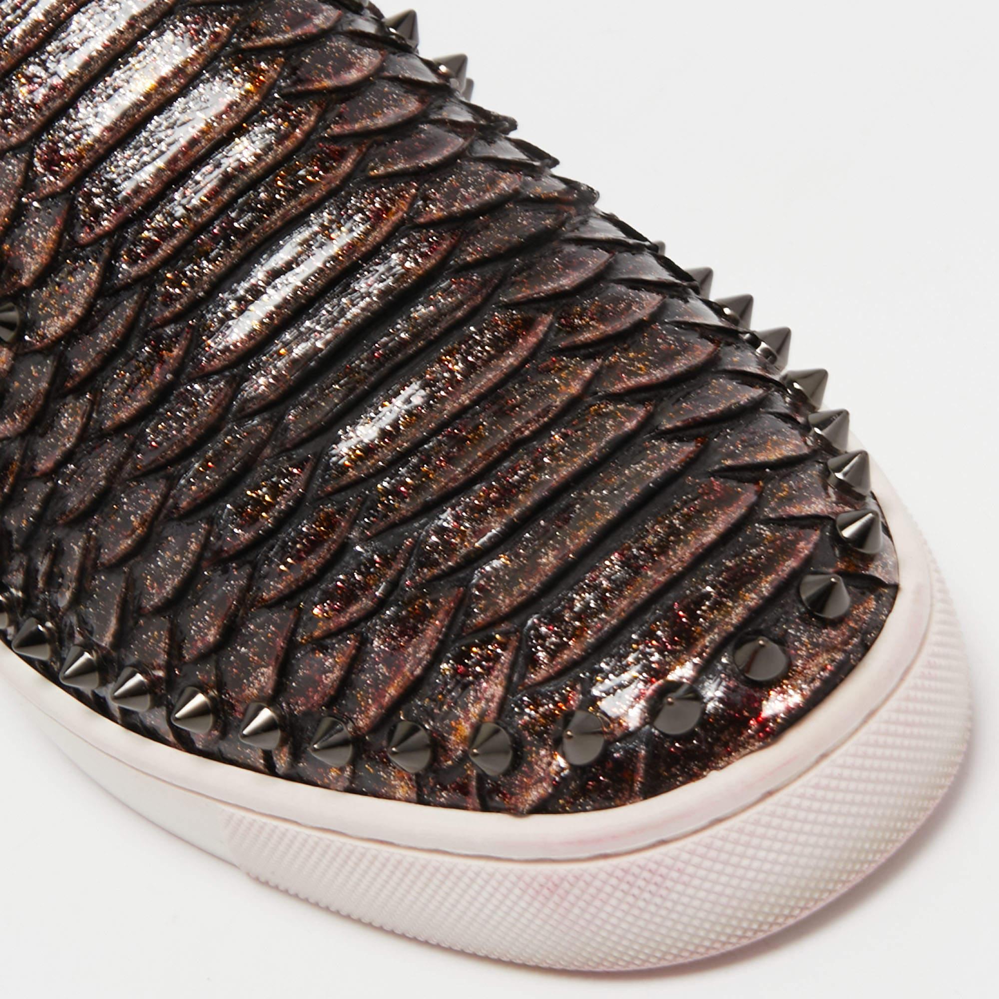 Christian Louboutin Metallic Brown Python Pik Boat Slip On Sneakers Size 42.5 1