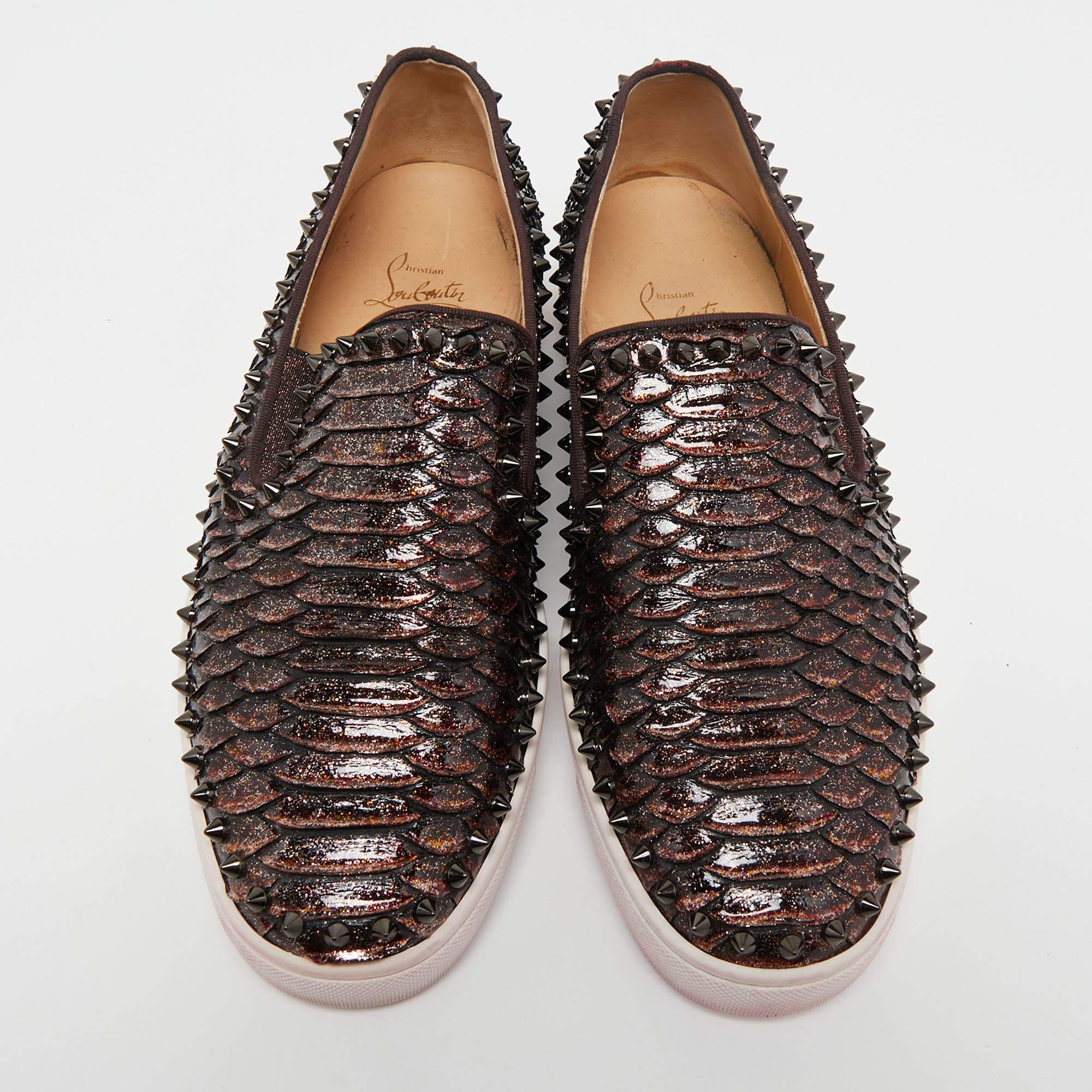 Christian Louboutin Metallic Brown Python Pik Boat Slip On Sneakers Size 42.5 2