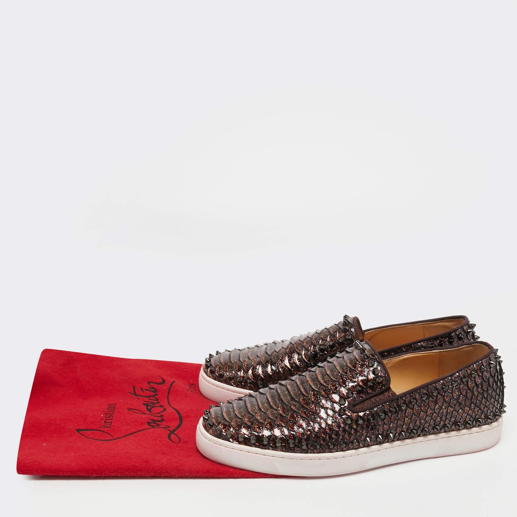 Christian Louboutin Metallic Brown Python Pik Boat Slip On Sneakers Size 42.5 5