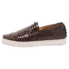 Christian Louboutin Metallic Brown Python Pik Boat Slip On Sneakers Size 42.5