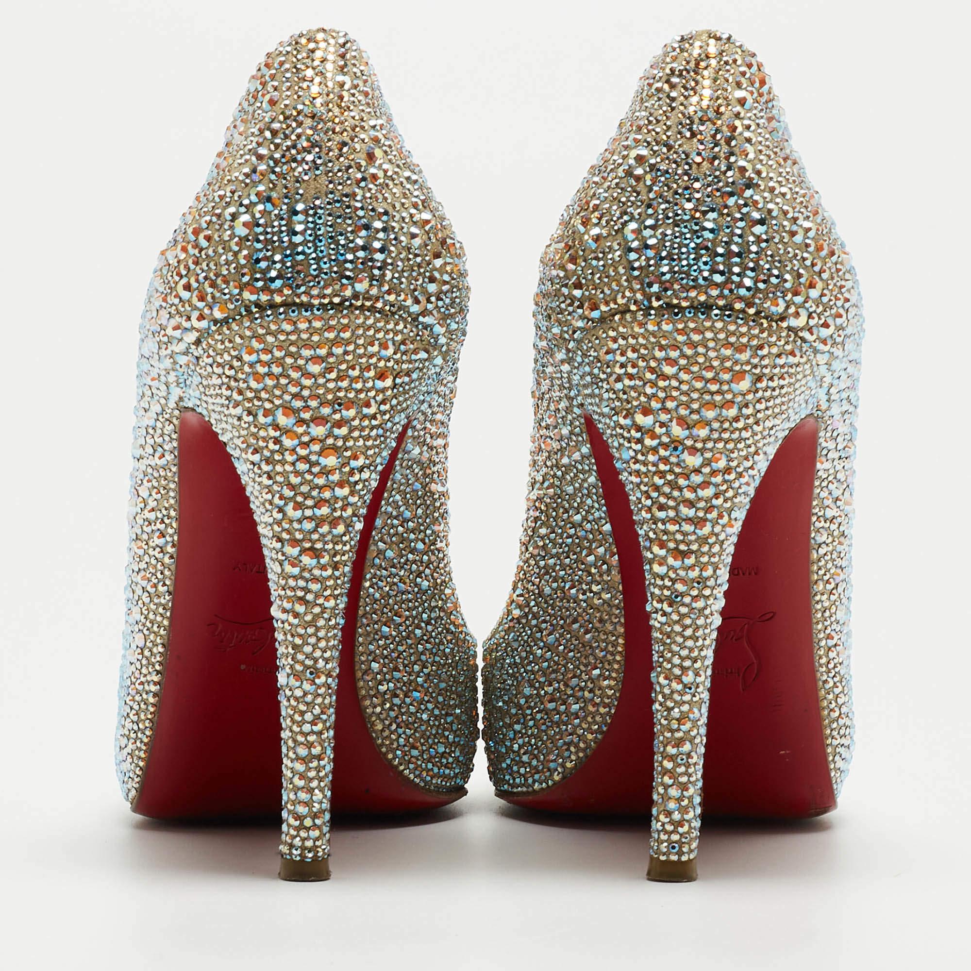 Brown Christian Louboutin Metallic Crystal Embellished Leather Very Riche Pumps  For Sale