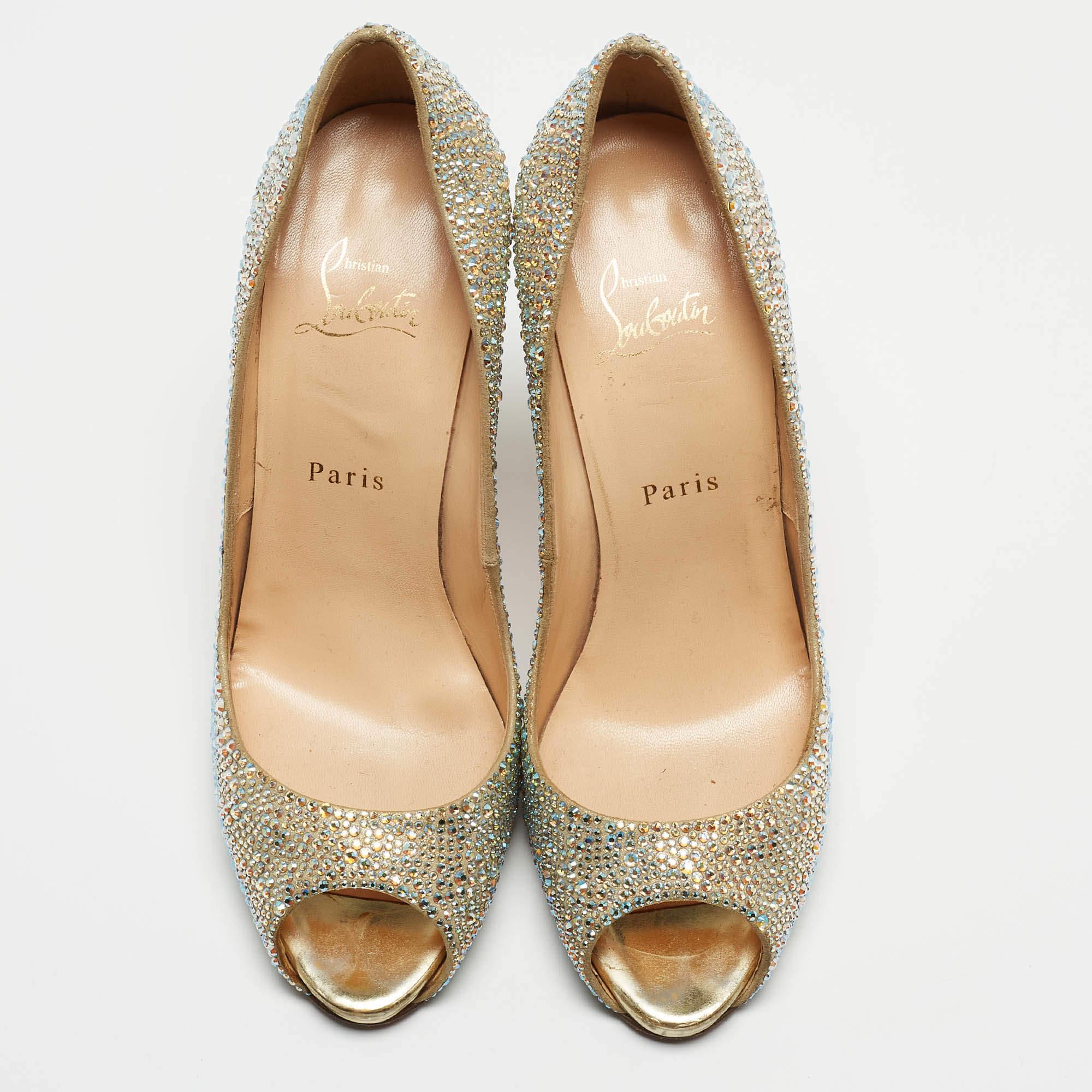 Women's Christian Louboutin Metallic Crystal Embellished Leather Very Riche Pumps  For Sale