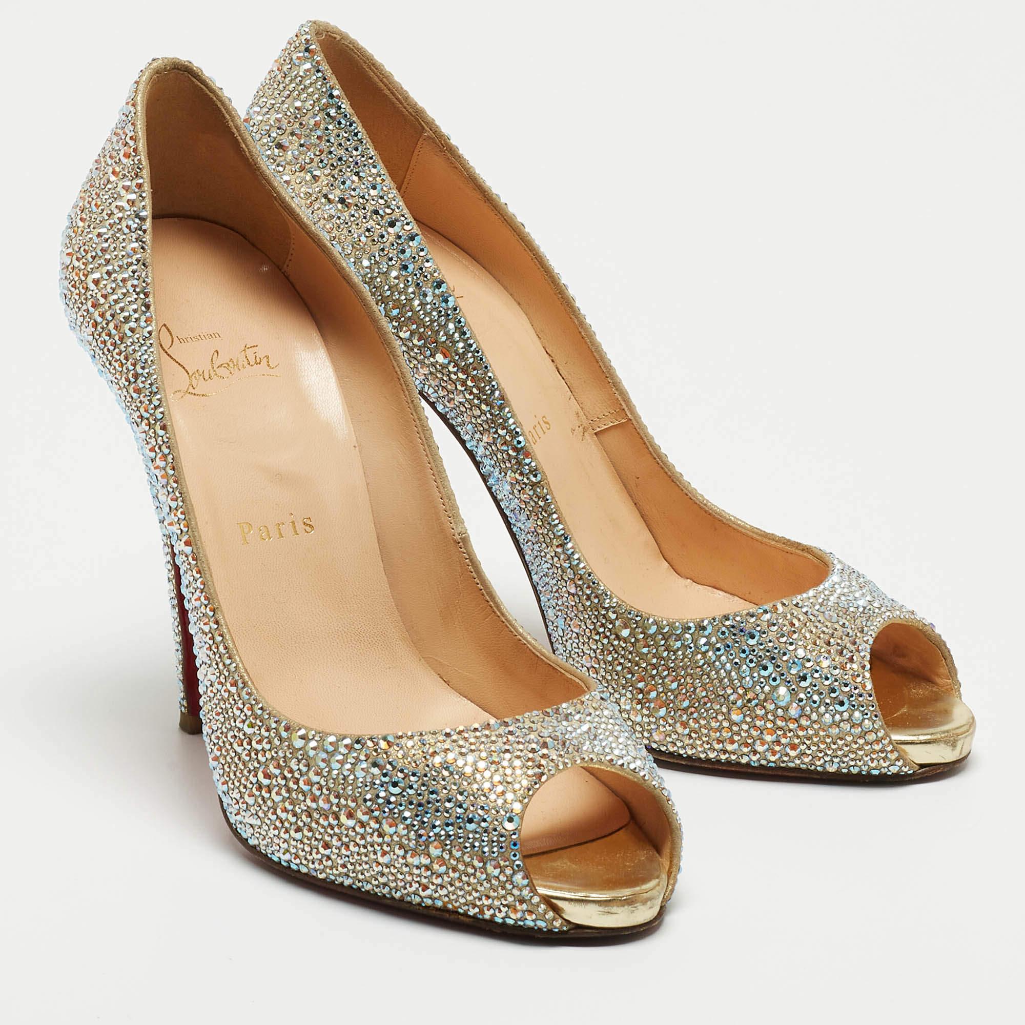 Christian Louboutin Metallic Crystal Embellished Leather Very Riche Pumps  For Sale 1