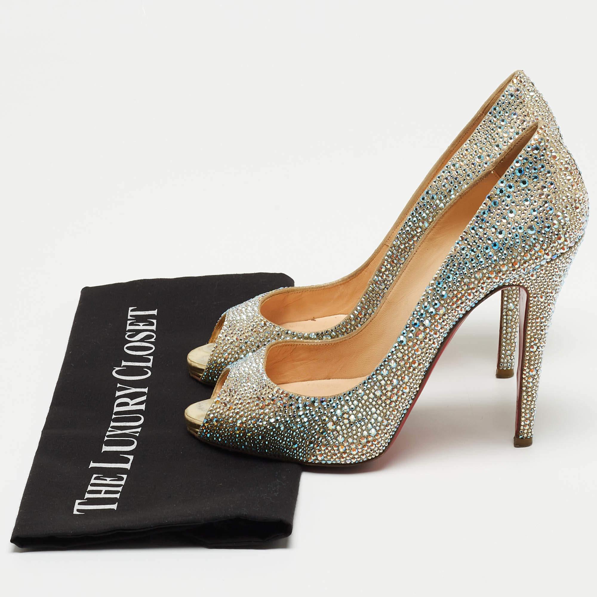 Christian Louboutin Metallic Crystal Embellished Leather Very Riche Pumps  For Sale 4