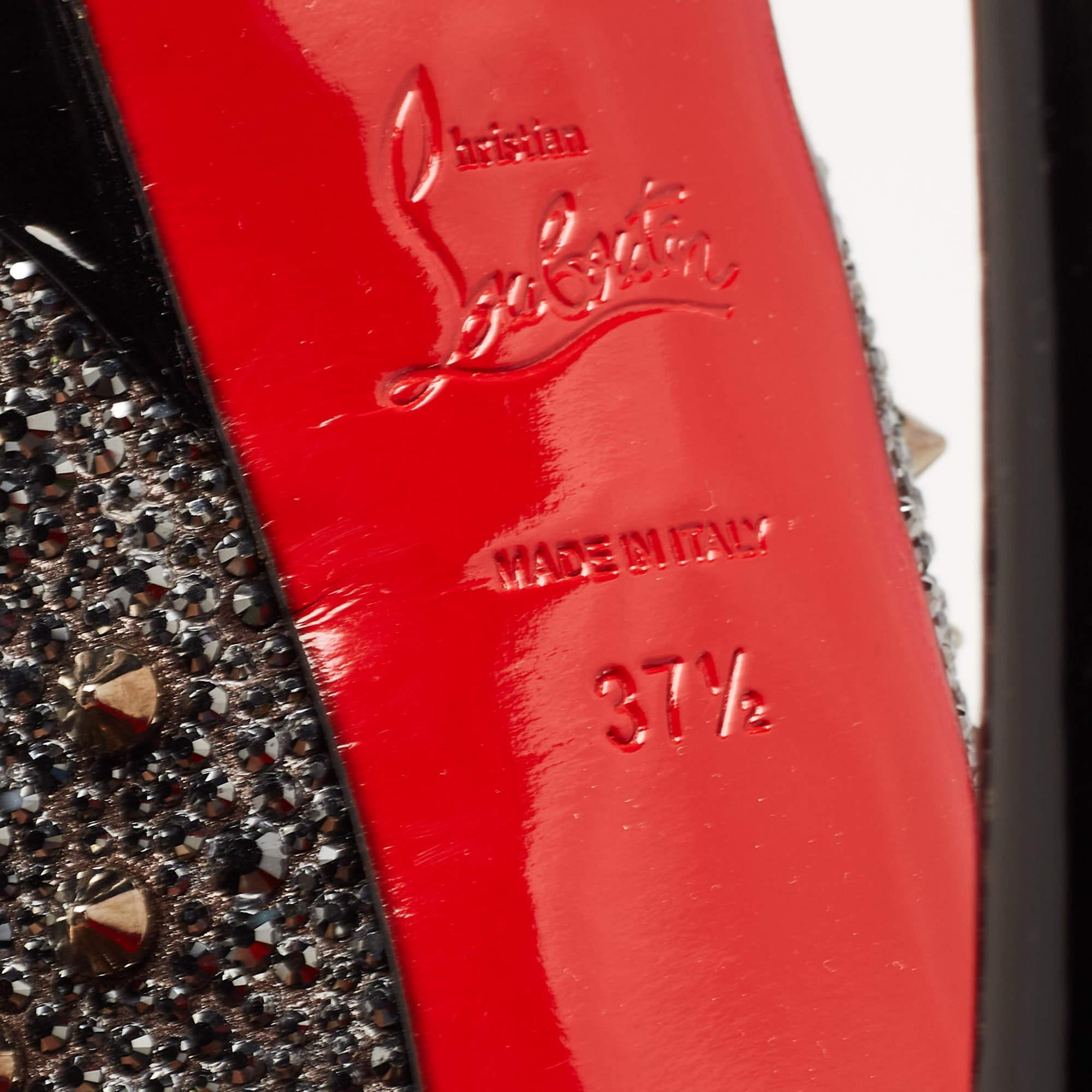 Christian Louboutin Metallic Crystal Leather Lady Peep Spikes Pumps Size 37.5 For Sale 2