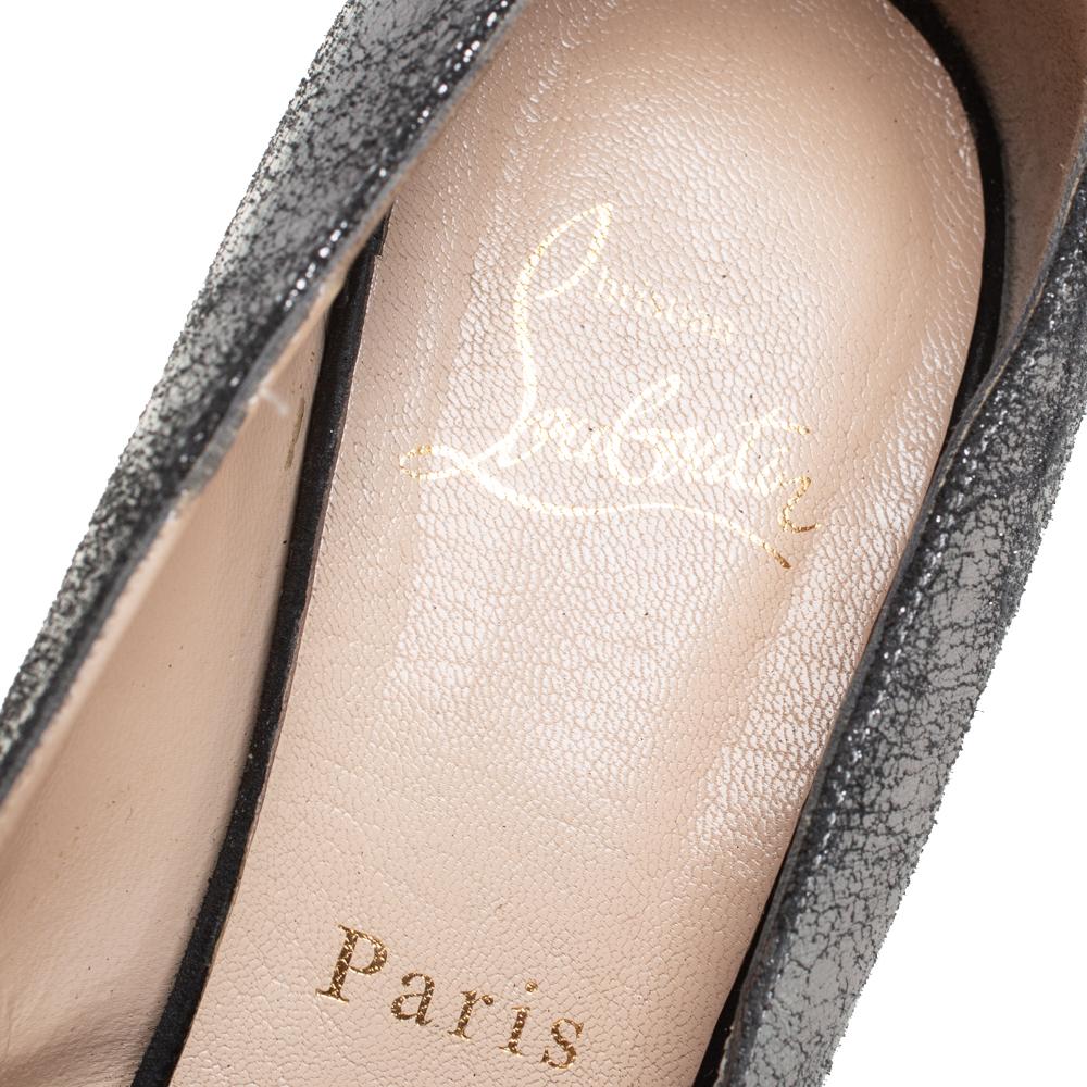 Women's Christian Louboutin Metallic Cut Out Leather Peep Toe Pumps Size 37.5 For Sale