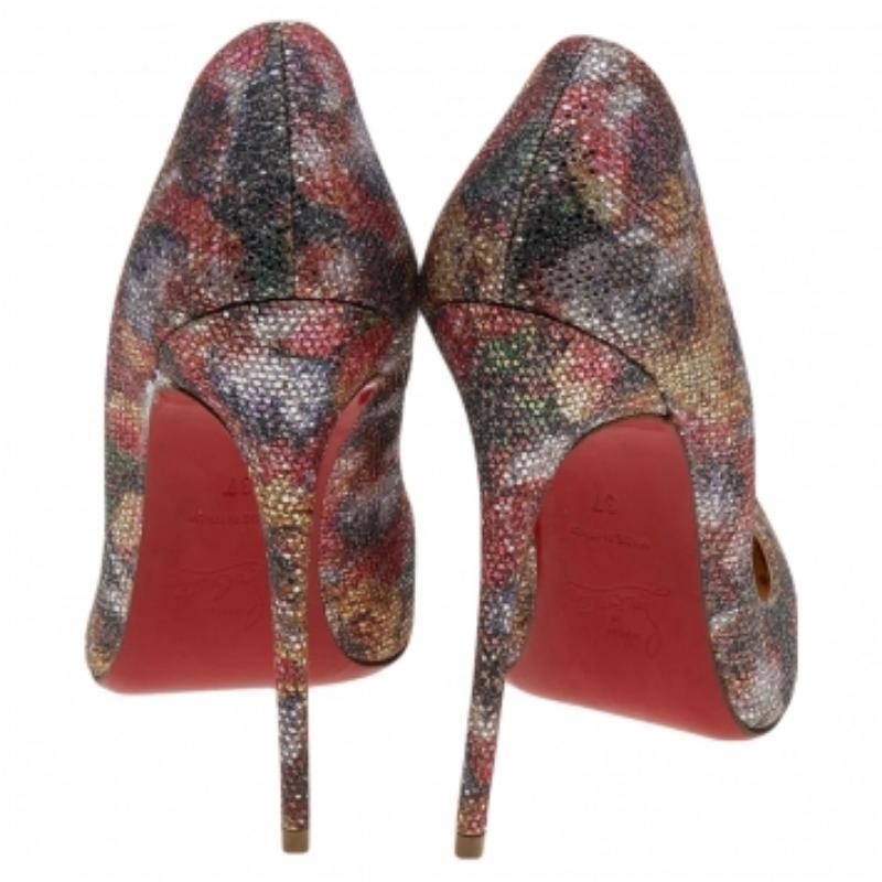 Brown Christian Louboutin Metallic Floral Glitter So Kate Pumps Size 37 For Sale