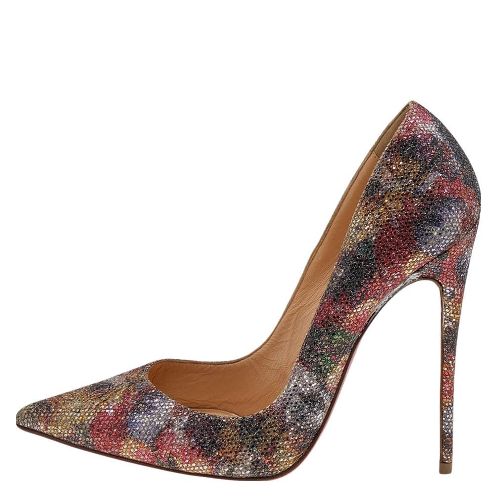 Brown Christian Louboutin Metallic Floral Glitter So Kate Pumps Size 37 For Sale
